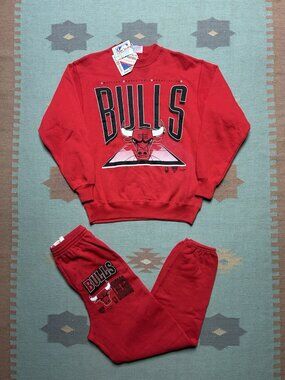 Vintage 90s Chicago bulls sweat suit crewneck sweatshirt sweatpants NWT medium